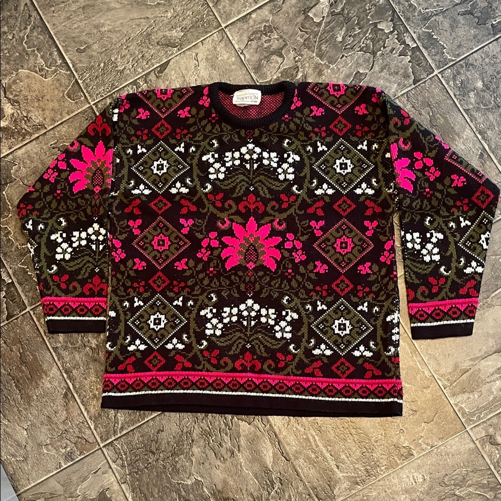 Vintage TRADITION Women's Floral Patterned Sweater Cottage Coastal Grandma 90s